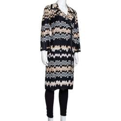 Pre Owned Missoni Two Tone Wavy Knit Double Breasted Coat M