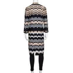Pre Owned Missoni Two Tone Wavy Knit Double Breasted Coat M