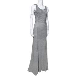 Pre Owned Missoni Silver Metallic Knit & Cashmere Sleeveless Maxi Dress S
