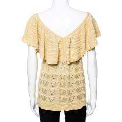 Pre Owned M Missoni Beige Patterned Knit Ruffled Overlay Top M
