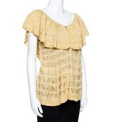 Pre Owned M Missoni Beige Patterned Knit Ruffled Overlay Top M