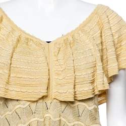 Pre Owned M Missoni Beige Patterned Knit Ruffled Overlay Top M