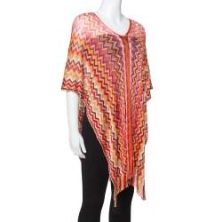 Pre Owned Missoni Orange Lurex Chevron Knit Poncho (One Size)