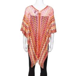 Pre Owned Missoni Orange Lurex Chevron Knit Poncho (One Size)