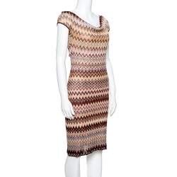 Pre Owned Missoni Multicolored Lurex Chevron Knit Fitted Dress M