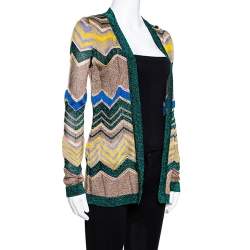Pre Owned Missoni Multicolor Lurex Chevron Knit Open Front Cardigan S