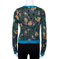 Pre Owned Missoni Green Metallic Floral Jacquard Knit Button Front Cardigan S