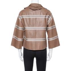 Pre Owned Missoni Brown Striped Leather Detachable Collar Detail Jacket M