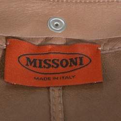 Pre Owned Missoni Brown Striped Leather Detachable Collar Detail Jacket M