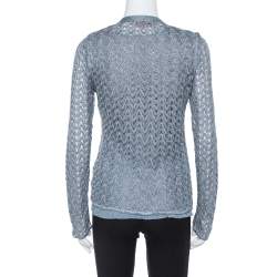 Pre Owned Missoni Grey Lurex Knit Crystal Embellished Top and Cardigan Set L