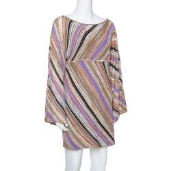 Pre Owned M Missoni Multicolor Perforated Knit Long Sleeve Dress M