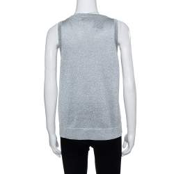 Pre Owned Missoni Shimmery Silver Lurex Knit Tank Top L