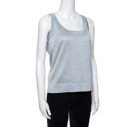 Pre Owned Missoni Shimmery Silver Lurex Knit Tank Top L