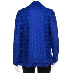 Pre Owned Missoni Electric Blue Silk Blend Ruffle Detail Crochet Blazer S