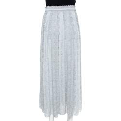 Pre Owned Missoni Metallic Silver Jacquard Knit Maxi Skirt S