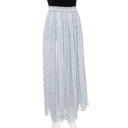 Pre Owned Missoni Metallic Silver Jacquard Knit Maxi Skirt S