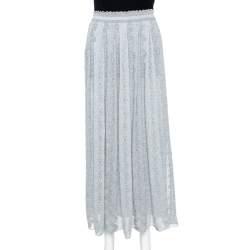 Pre Owned Missoni Metallic Silver Jacquard Knit Maxi Skirt S