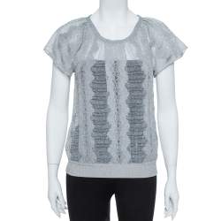 Missoni Metallic Silver Jacquard Knit Raglan Sleeve Top S
