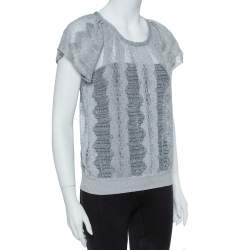 Missoni Metallic Silver Jacquard Knit Raglan Sleeve Top S
