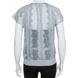 Missoni Metallic Silver Jacquard Knit Raglan Sleeve Top S