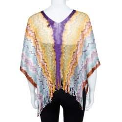 Pre Owned Missoni Multicolor Chevron Knit Fringed Poncho ( One Size )