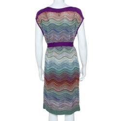 Pre Owned M Missoni Purple & Green Wool Blend Belted Dress M
