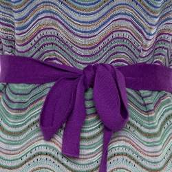 Pre Owned M Missoni Purple & Green Wool Blend Belted Dress M