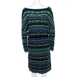 Pre Owned Missoni Multicolor Stripe Blend Midi Dress L