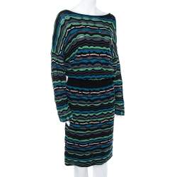 Pre Owned Missoni Multicolor Stripe Blend Midi Dress L