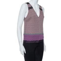 Pre Owned Missoni Pink Lurex Knit V Neck Top M
