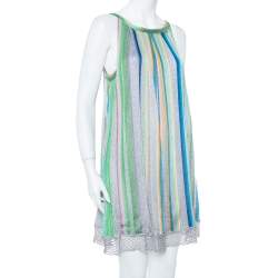 Pre Owned Missoni Multicolor Striped Fishnet Knit Shift Dress M