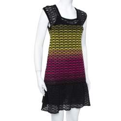 Pre Owned Missoni Multicolor Perforated Knit Ruffle Detail Shift Dress S