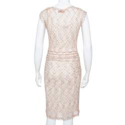 Pre Owned Missoni Beige Open Knit Ruched Midi Dress S