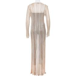 Pre Owned Missoni Beige Lurex Knit Front Tie Long Cardigan M