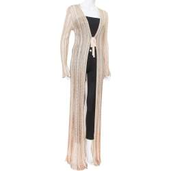 Pre Owned Missoni Beige Lurex Knit Front Tie Long Cardigan M