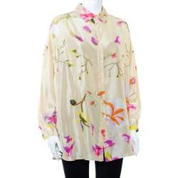 Pre Owned Missoni Cream Abstract Printed Silk Oversized Button Front Shirt S