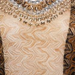 Pre Owned Missoni Beige Lurex Knit Stone Embellished Sleeveless Belted Maxi Dress M