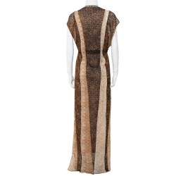 Pre Owned Missoni Beige Lurex Knit Stone Embellished Sleeveless Belted Maxi Dress M