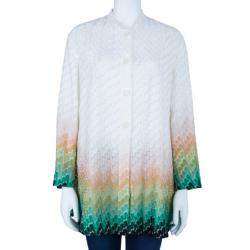 Pre Owned Missoni Wave Knit Multicolor Button Down Long Cardigan M