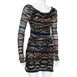 Pre Owned Missoni Black Lurex Knit Bateau Neck Shift Dress S
