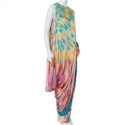 Pre Owned Missoni Multicolor Silk Embellished Cape Detail Sleeveless Maxi Dress M