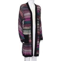 Pre Owned Missoni Multicolor Knit Patch Pocket Detail Open Front Cardigan XL