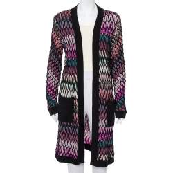 Pre Owned Missoni Multicolor Knit Patch Pocket Detail Open Front Cardigan XL