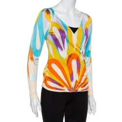 Pre Owned Missoni Multicolour Knit Faux Wrap Ruched Detail Top M
