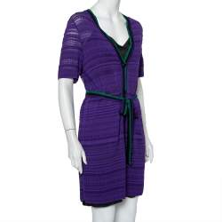 Pre Owned Missoni Purple Knit Belted Button Front Long Cardigan M