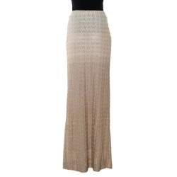 Pre Owned Missoni Beige Lurex Knit Ombre Effect Maxi Skirt L
