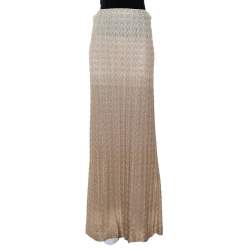 Pre Owned Missoni Beige Lurex Knit Ombre Effect Maxi Skirt L