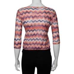 Pre Owned Missoni Pink Patterned Knit Top L