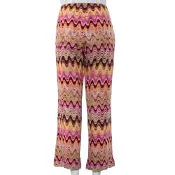 Pre Owned Missoni Pink Wavy Wool Blend Knit Palazzo Trousers M