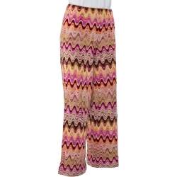 Pre Owned Missoni Pink Wavy Wool Blend Knit Palazzo Trousers M